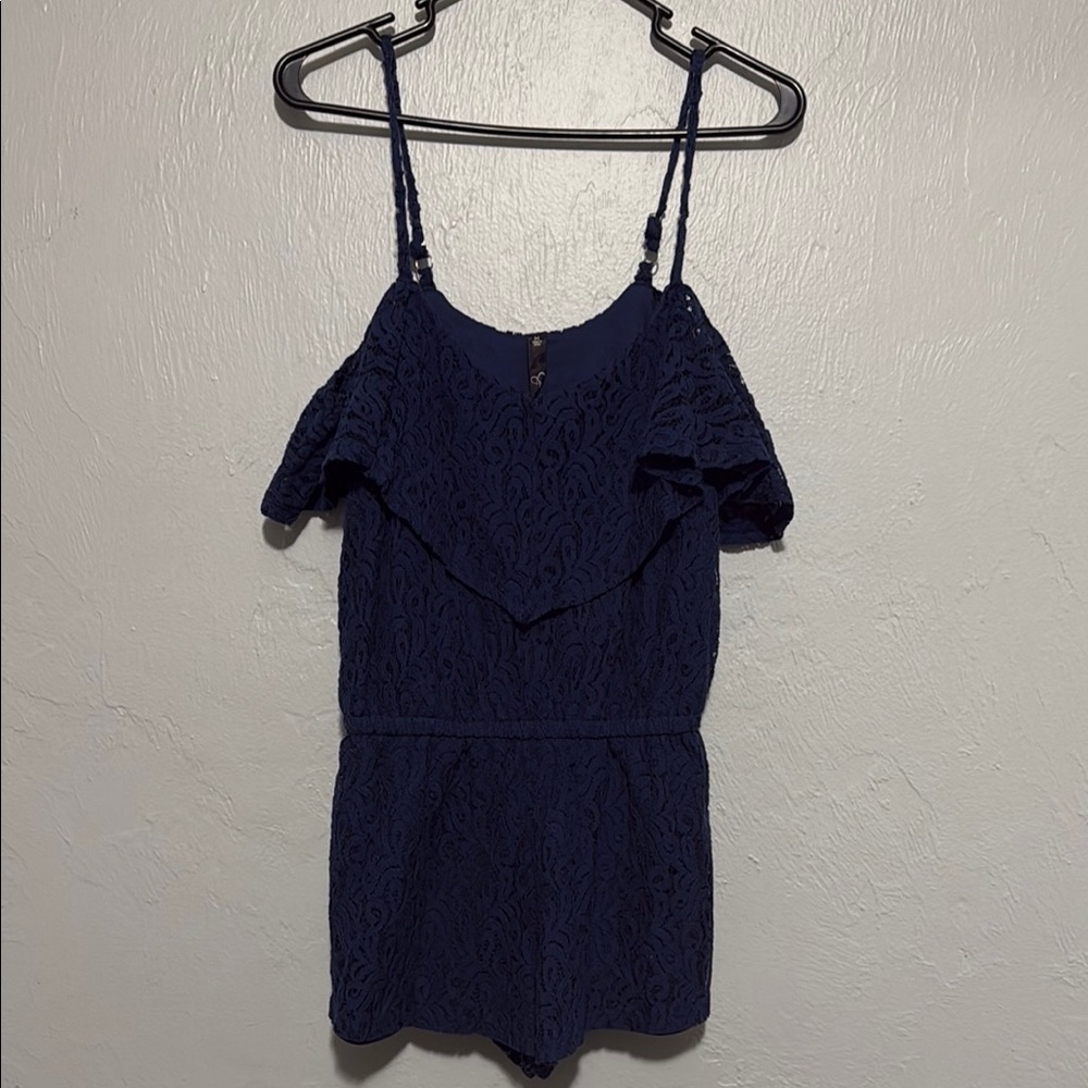 Jessica Simpson Navy Lace Off-Shoulder Romper
